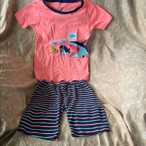 Carter's Coral Pink Shark & Navy Striped Pajama Set